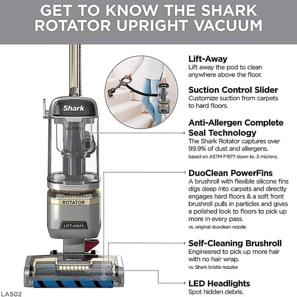 Shark Rotator Lift-Away ADV DuoClean Engage Upright Vacuum Cleaner With Self-Cleaning Brushroll, Gray