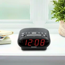 Sharp AM/FM Dual Alarm Clock Radio, 2-7/16”H x 4-5/16”W x 5-1/2”D, Black