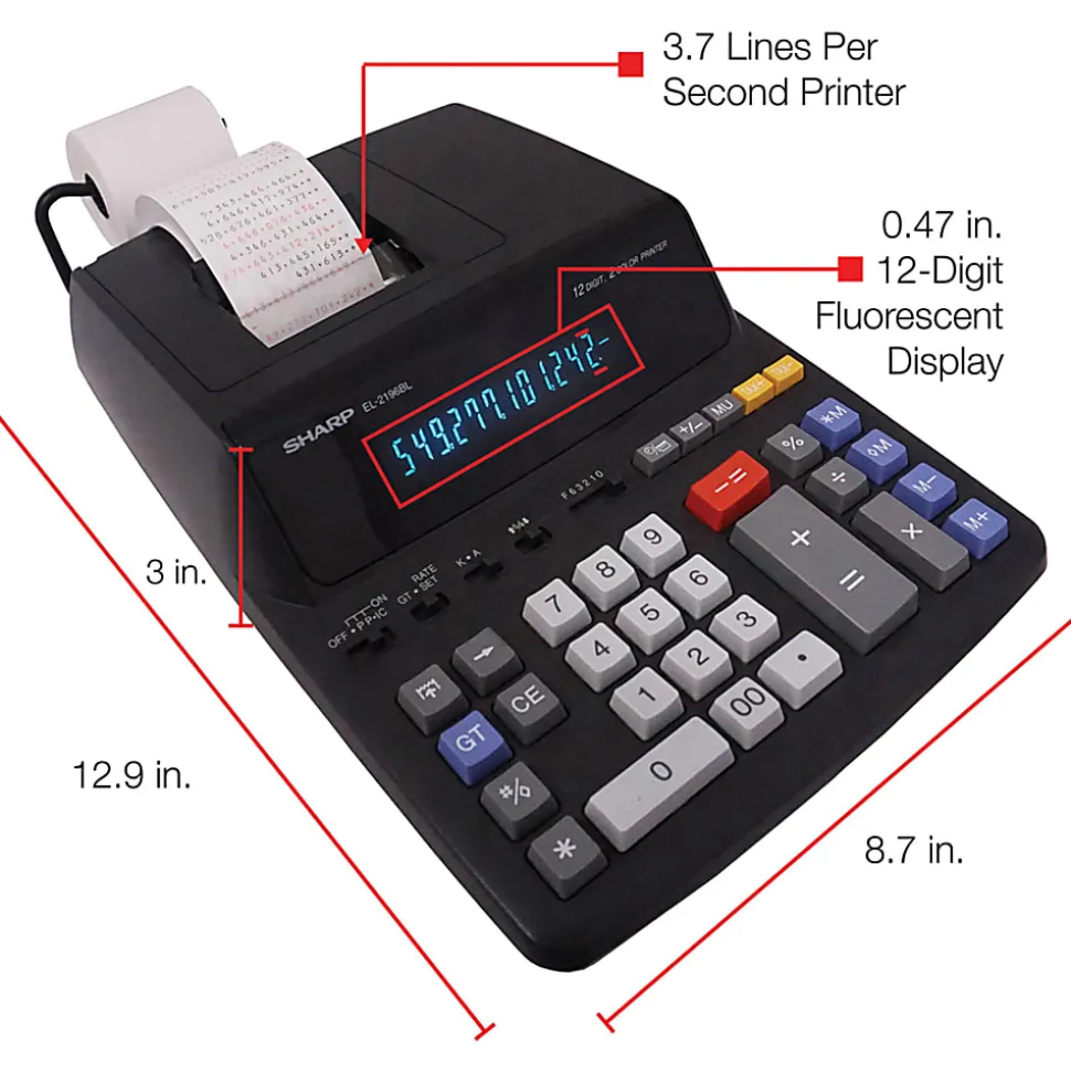 Sharp® EL-2196BL Printing Calculator, Black