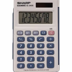 Sharp® EL-243SB 8-Digit Pocket Calculator, Gray/Blue
