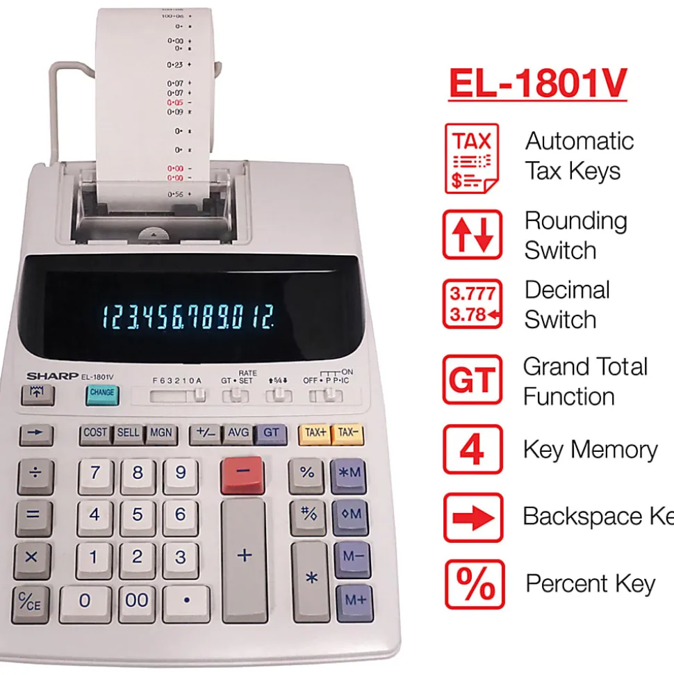Sharp® EL-1801V 12-Digit Printing Calculator