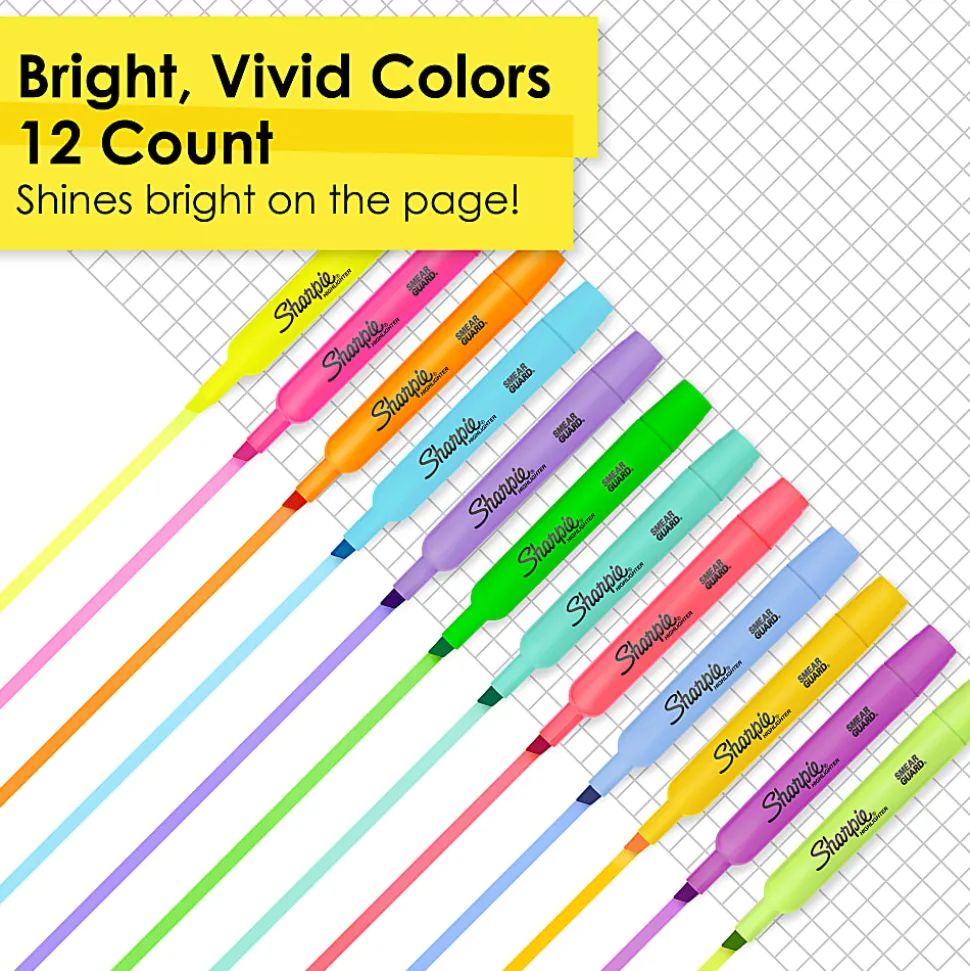 Sharpie® Accent® Tank-Style Highlighters, Chisel Tip, Assorted Colors, Pack Of 12