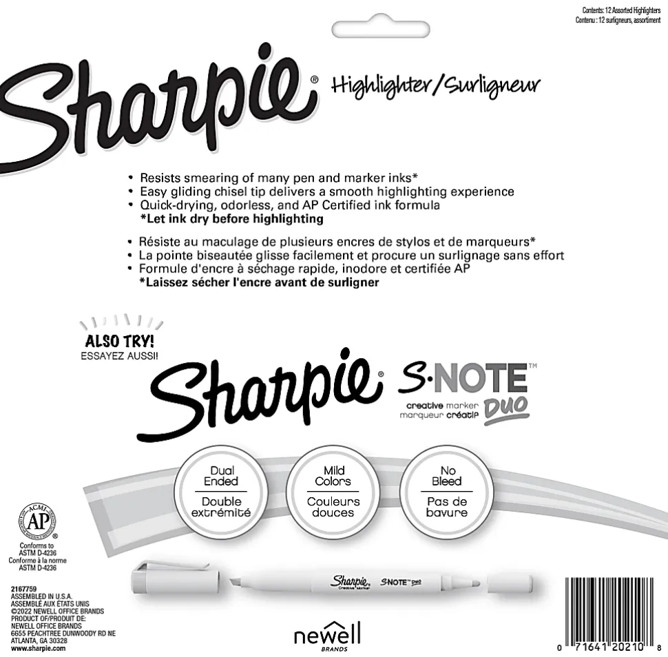 Sharpie® Accent® Tank-Style Highlighters, Chisel Tip, Assorted Colors, Pack Of 12