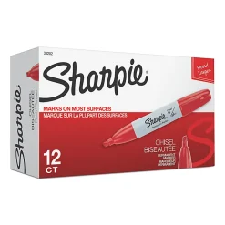 Sharpie® Chisel-Tip Permanent Markers, Red, Pack Of 12