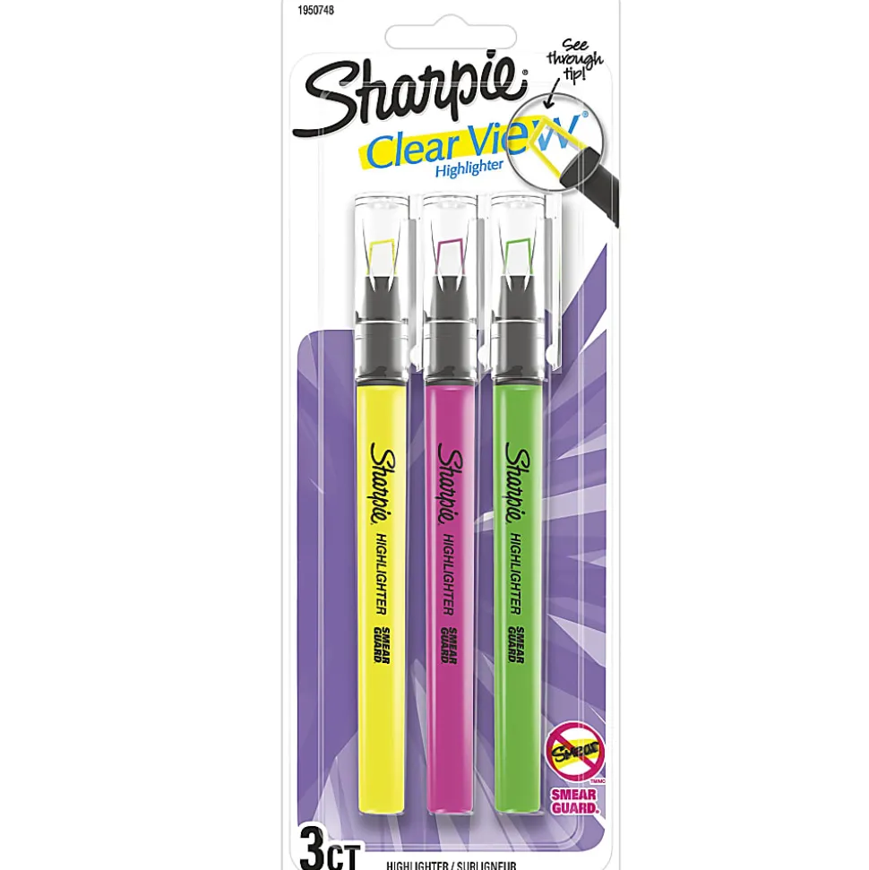 Sharpie® Clear View® Highlighter Stick, Chisel Point, Assorted Colors, Pack Of 3