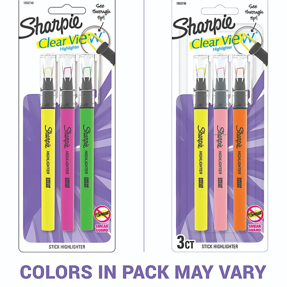 Sharpie® Clear View® Highlighter Stick, Chisel Point, Assorted Colors, Pack Of 3