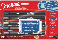 Sharpie Creative Markers, Earth Tones 1, Water-Based Acrylic Markers, Bullet Tip, Assorted Colors, 5 Count
