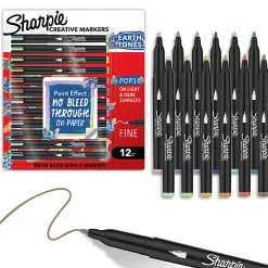 Sharpie Creative Markers, Earth Tones, Water-Based Acrylic Paint Markers, Fine Tip, 12 Count