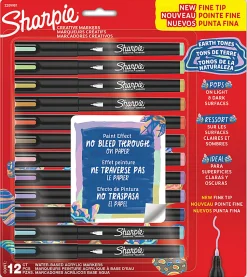 Sharpie Creative Markers, Earth Tones, Water-Based Acrylic Paint Markers, Fine Tip, 12 Count