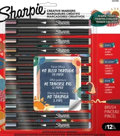Sharpie Creative Markers, Warm Tones, Water-Based Acrylic Markers, Brush Tip, Assorted Colors, 12 Count