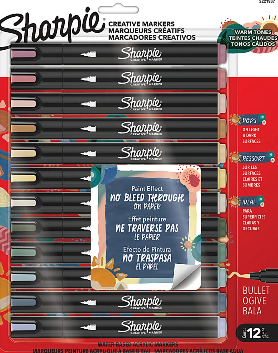 Sharpie Creative Markers, Water-Based Acrylic Marker, Assorted Warm Tones, Bullet Tip, 12 Count