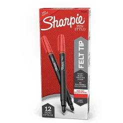 Sharpie® Fine-Point Pens, Fine Point, Black Barrels, Red Ink, Pack Of 12