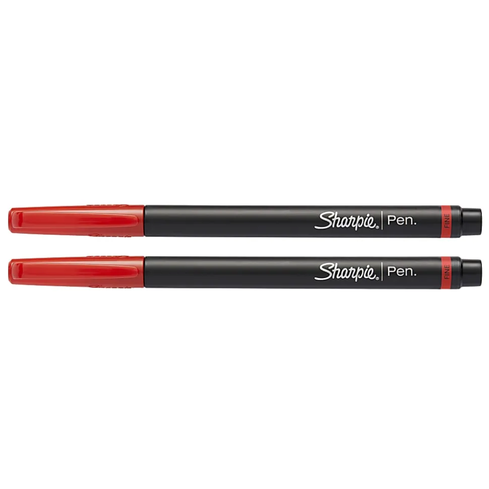 Sharpie® Fine-Point Pens, Fine Point, Black Barrels, Red Ink, Pack Of 12