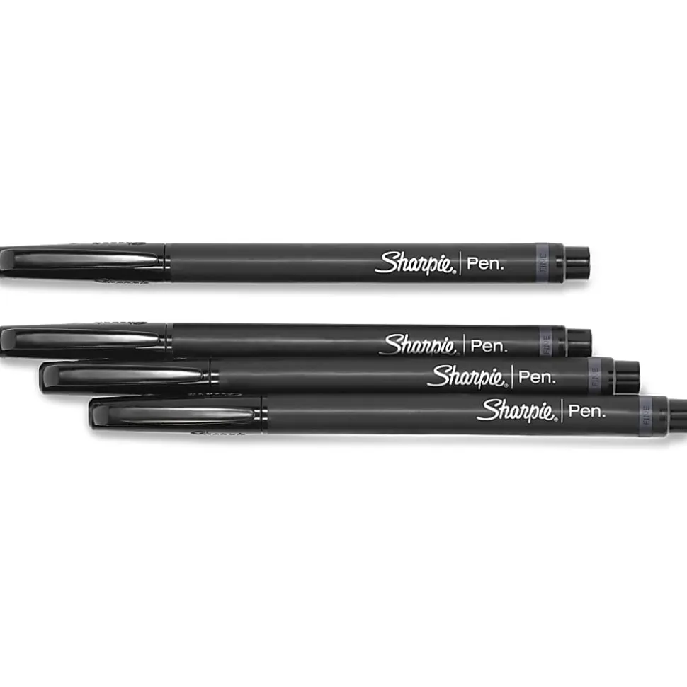 Sharpie® Fine-Point Pens, Fine Point, 0.4 mm, Black Barrels, Black Ink, Pack Of 4