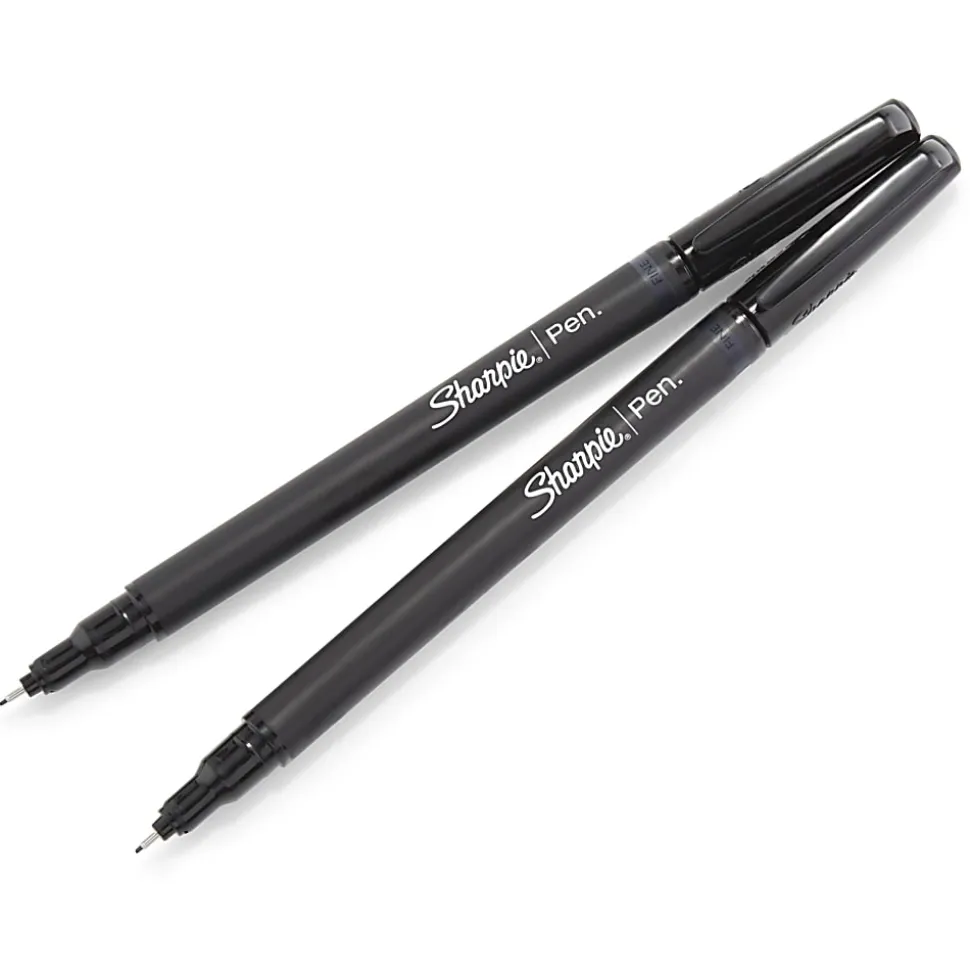 Sharpie® Fine-Point Pens, Fine Point, 0.4 mm, Black Barrels, Black Ink, Pack Of 4