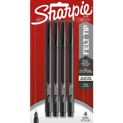 Sharpie® Fine-Point Pens, Fine Point, 0.4 mm, Black Barrels, Black Ink, Pack Of 4