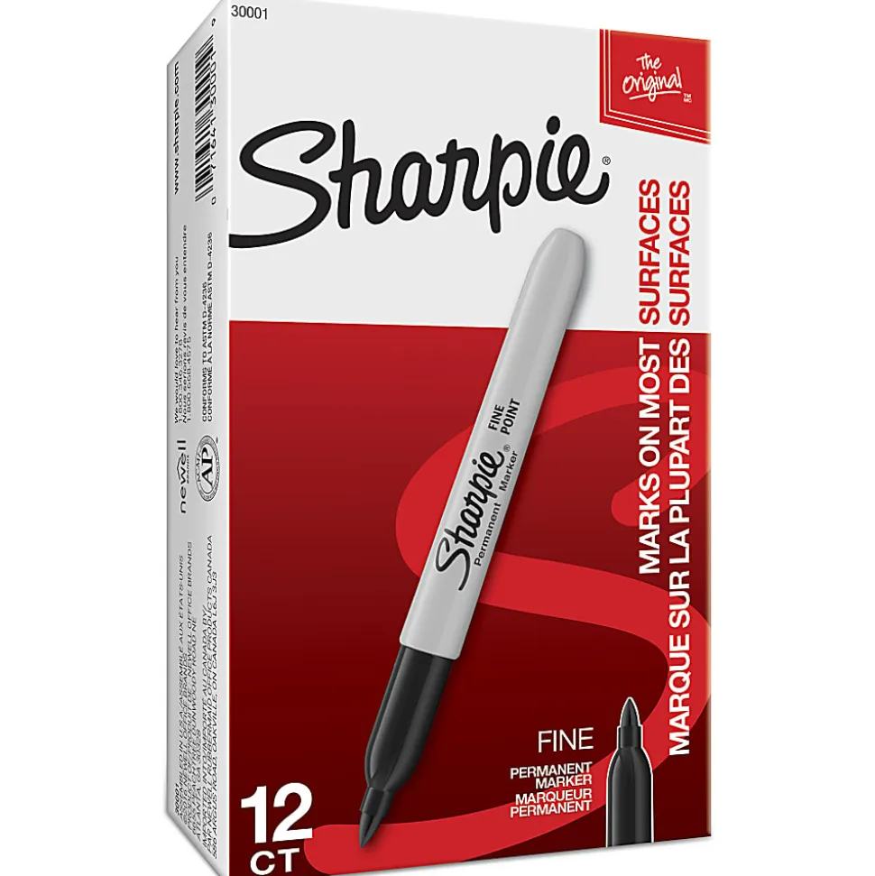 Sharpie® Fine Point Permanent Markers, Gray Barrel, Black Ink, Pack Of 12