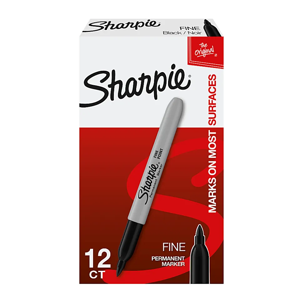 Sharpie® Fine Point Permanent Markers, Gray Barrel, Black Ink, Pack Of 12