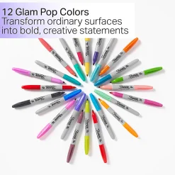 Sharpie® Glam Pop Permanent Markers, Fine Point, Assorted, Pack Of 24 Markers