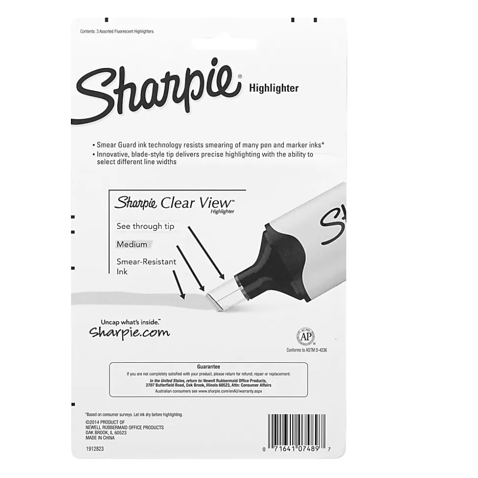 Sharpie Highlighter, Clear View Highlighter with See-Through Chisel Tip, Tank Highlighter, Assorted, 3 Count