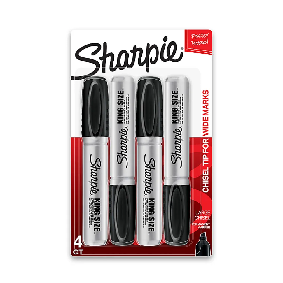 Sharpie® King-Size™ Permanent Markers, Black, Pack Of 4