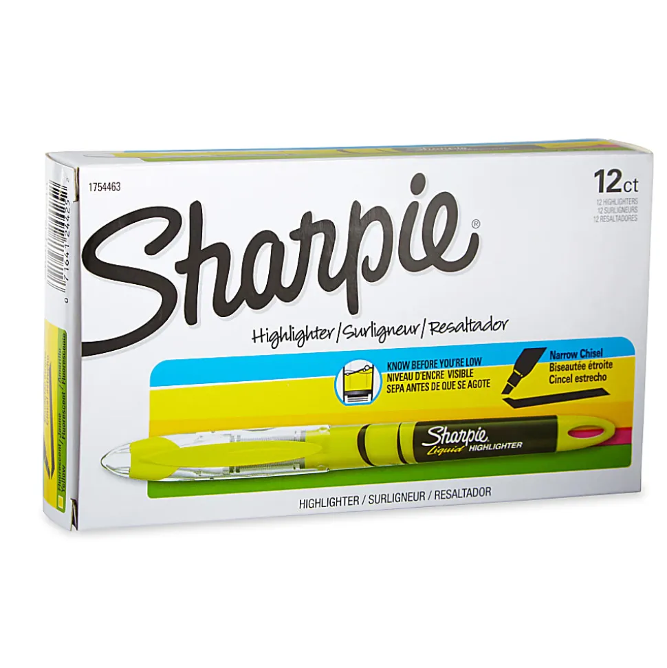 Sharpie® Liquid Highlighters, Chisel Tip, Fluorescent Yellow, 12 Count