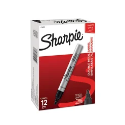 Sharpie® Metal Barrel Chisel Permanent Markers, Black Ink, Pack Of 12 Markers