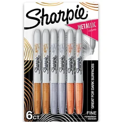 Sharpie® Metallic Markers, Bronze/Gold/Silver, Pack Of 6 Markers
