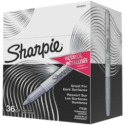 Sharpie® Metallic Permanent Markers, Fine Point, Metallic Silver, Pack Of 36