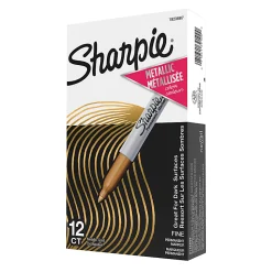 Sharpie® Metallic Permanent Markers, Fine Point, Gold Ink, Pack Of 12