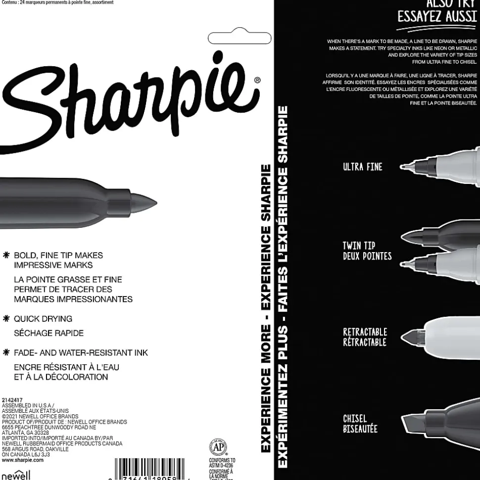 Sharpie® Mystic Gems Permanent Markers, Fine Point, White Barrels, Assorted Ink Colors, Set Of 24 Markers