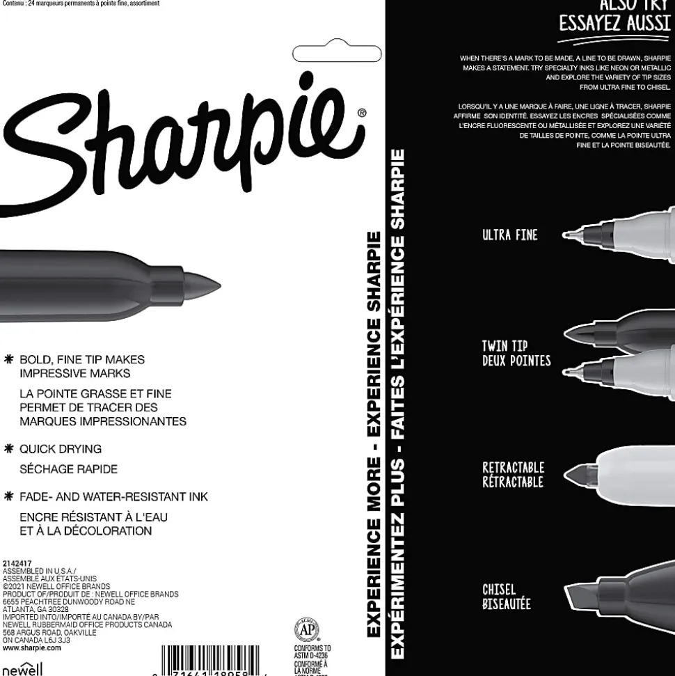 Sharpie® Mystic Gems Permanent Markers, Fine Point, White Barrels, Assorted Ink Colors, Set Of 24 Markers