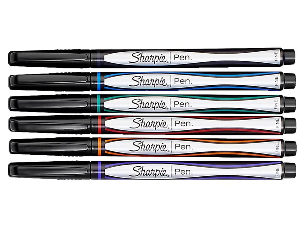 Sharpie® Pens, Fine Point, 0.4 mm, Black Barrels, Assorted Ink Colors, Pack Of 6