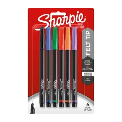 Sharpie® Pens, Fine Point, 0.4 mm, Black Barrels, Assorted Ink Colors, Pack Of 6