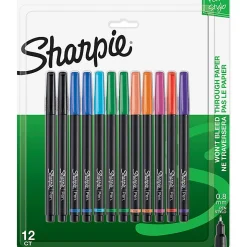 Sharpie® Pens, Fine Point, 0.4 mm, Black Barrels, Assorted Ink Colors, Pack Of 12