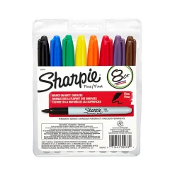 Sharpie® Permanent Fine-Point Markers, Assorted Colors, Pack Of 8 Markers