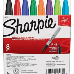 Sharpie® Permanent Fine-Point Markers, Assorted Colors, Pack Of 8 Markers