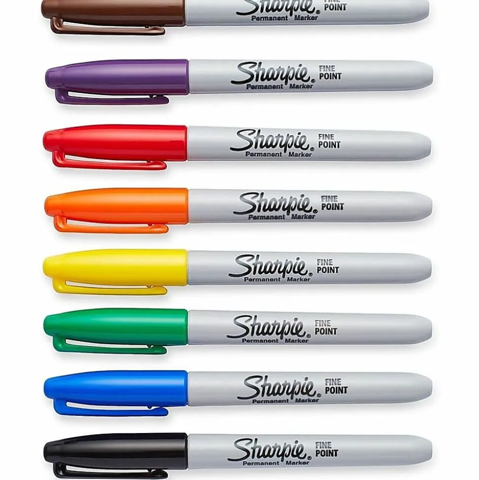 Sharpie® Permanent Fine-Point Markers, Assorted Colors, Pack Of 8 Markers