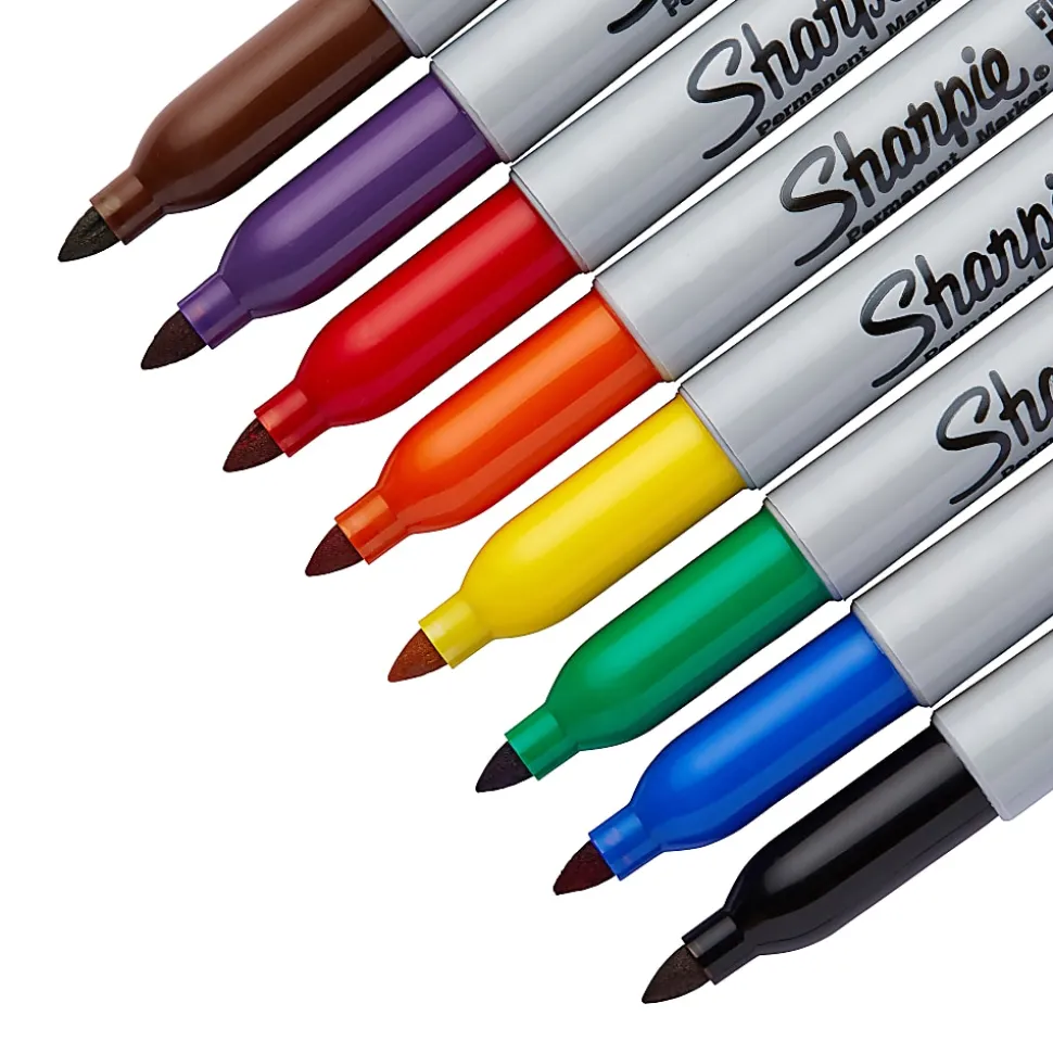 Sharpie® Permanent Fine-Point Markers, Assorted Colors, Pack Of 8 Markers