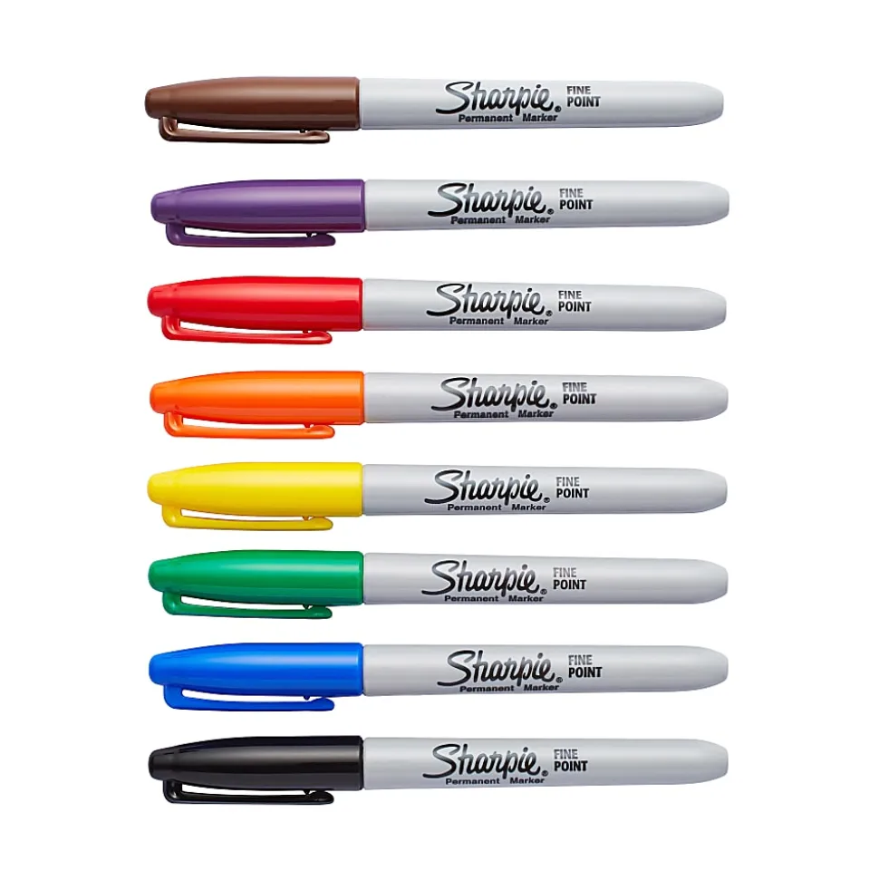 Sharpie® Permanent Fine-Point Markers, Assorted Colors, Pack Of 8 Markers
