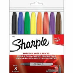 Sharpie® Permanent Fine-Point Markers, Assorted Colors, Pack Of 8 Markers