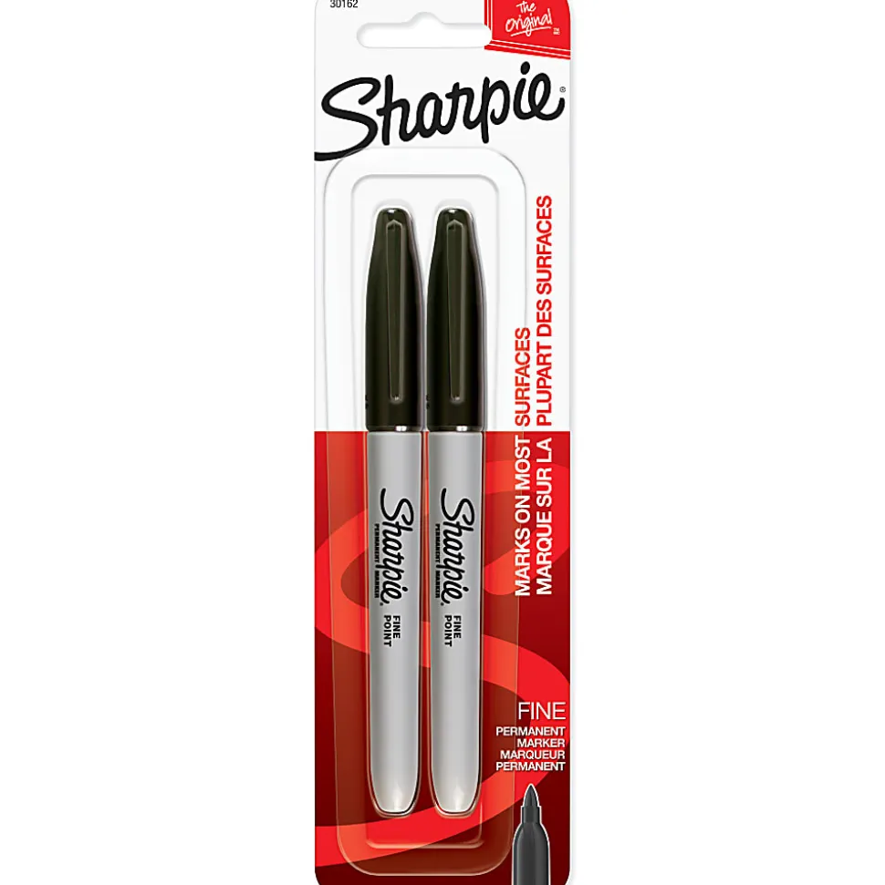 Sharpie® Permanent Fine-Point Markers, Black, Pack Of 2 Markers