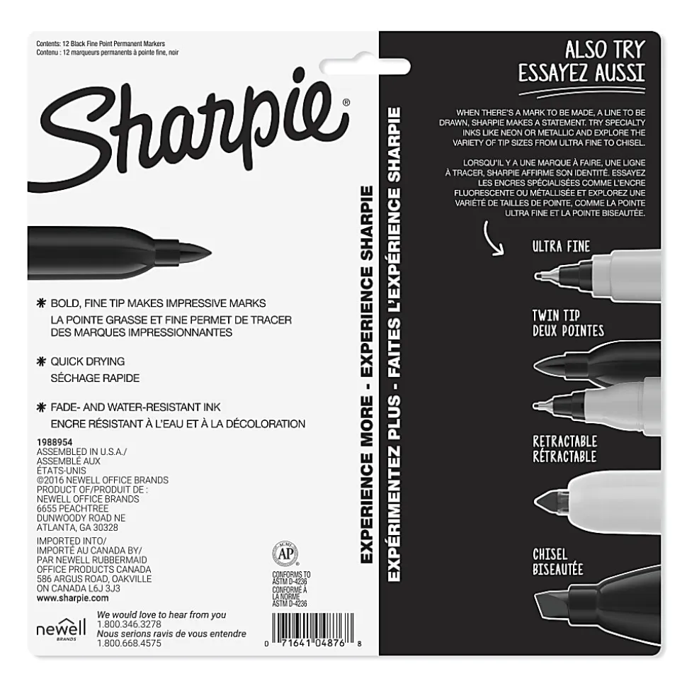 Sharpie® Permanent Fine-Point Markers, Gray Barrel, Black Ink, Pack Of 12 Markers
