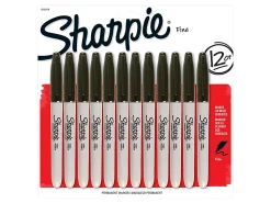 Sharpie® Permanent Fine-Point Markers, Gray Barrel, Black Ink, Pack Of 12 Markers