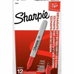 Sharpie® Permanent Fine-Point Markers, Red, Pack Of 12 Markers