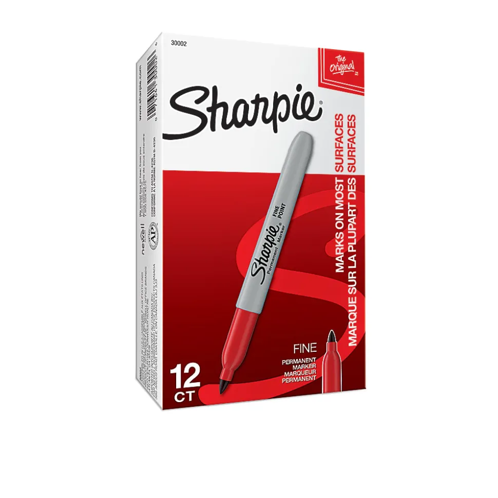 Sharpie® Permanent Fine-Point Markers, Red, Pack Of 12 Markers
