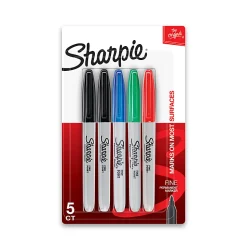 Sharpie® Permanent Fine-Point Markers, Assorted Colors, Pack Of 5 Markers