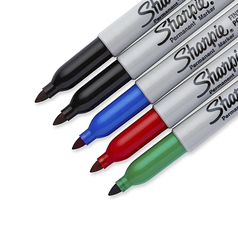 Sharpie® Permanent Fine-Point Markers, Assorted Colors, Pack Of 5 Markers
