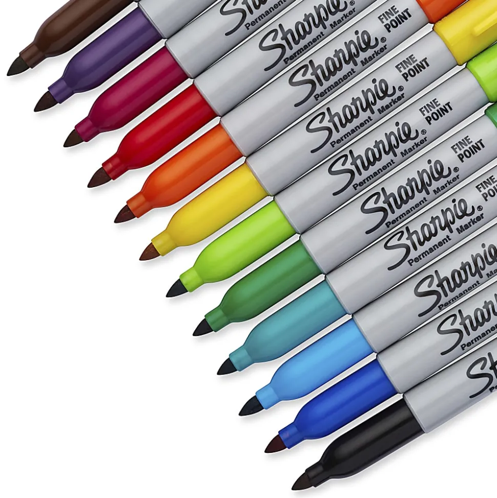 Sharpie® Permanent Fine-Point Markers, Assorted Colors, Pack Of 12 Markers