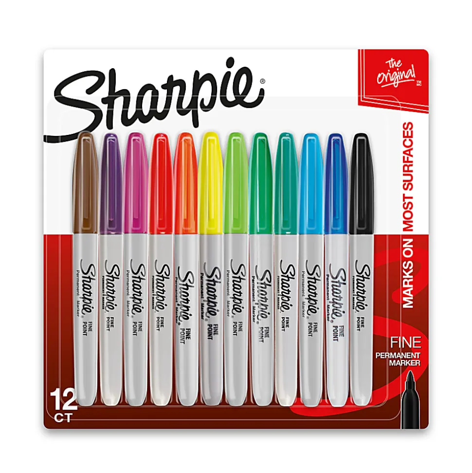 Sharpie® Permanent Fine-Point Markers, Assorted Colors, Pack Of 12 Markers